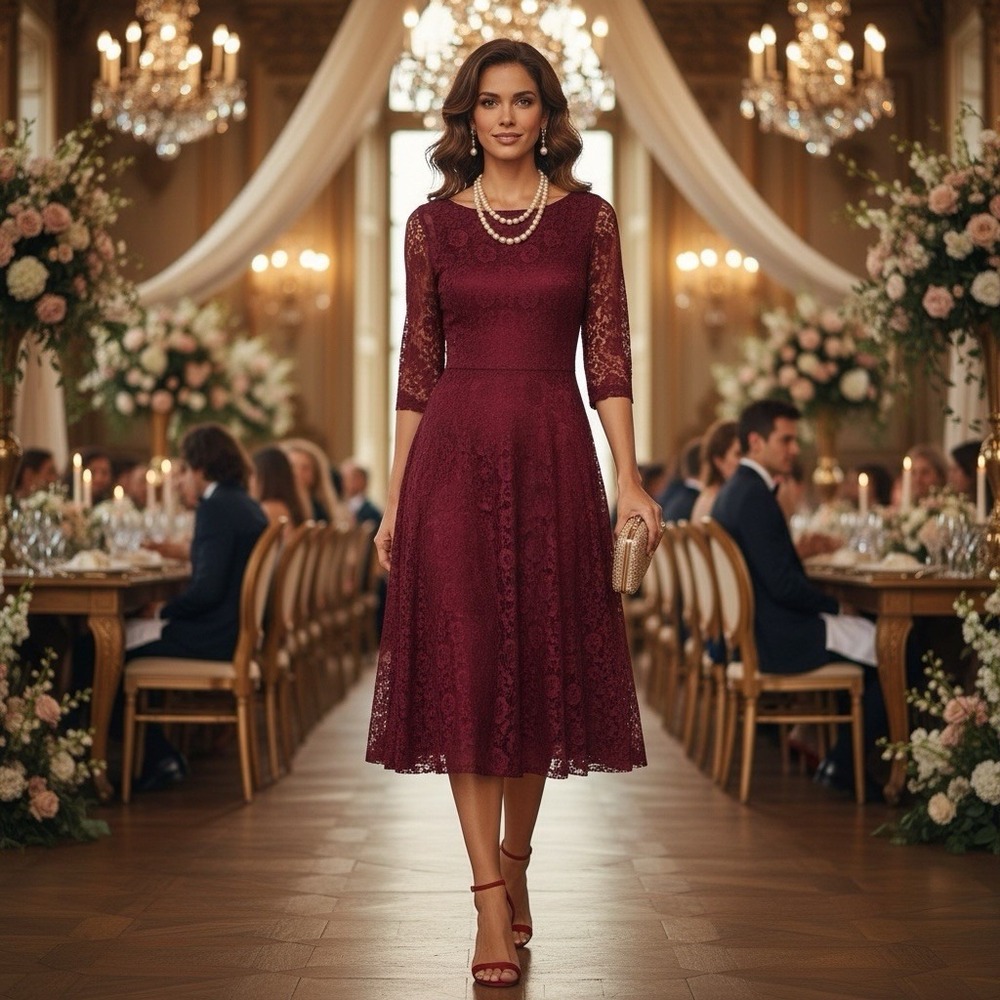 Veeca Wine Burgundy Lace Maxi Dress S Wedding Holiday Formal